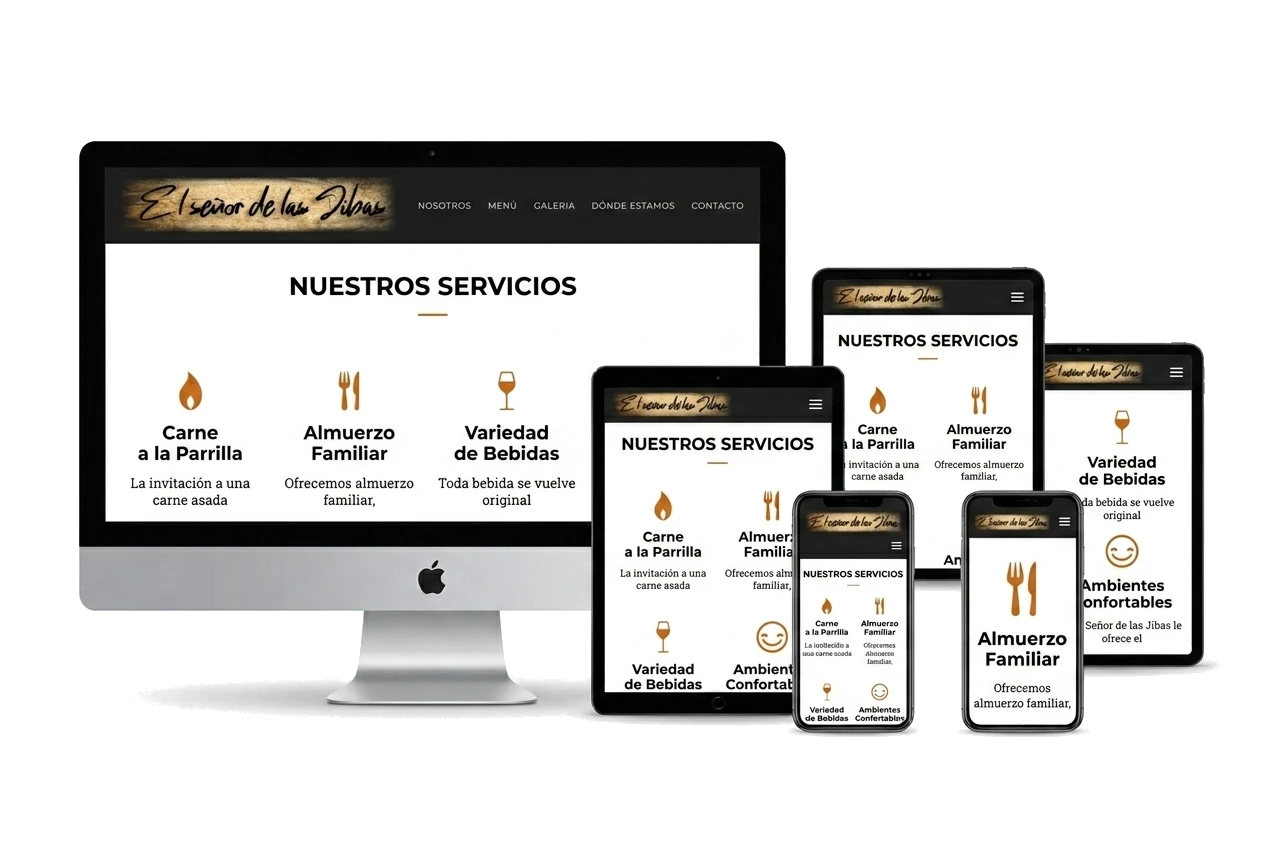 Maqueta digital de un menú gourmet online desarrollado por TiendasBo., exhibiendo una interfaz de usuario limpia y visualmente atractiva.